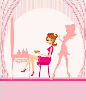 Vector illustration of the beautiful woman in hairdressing salon