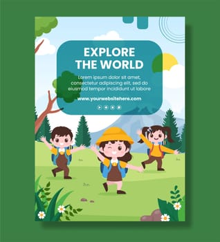 Hiking Mountain Poster Template Flat Cartoon Background Vector Illustration