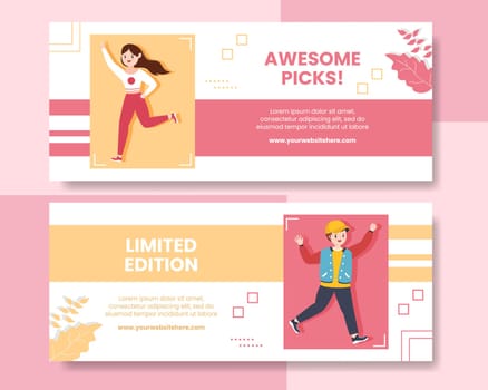 Stylish Fashion Horizontal Banner Template Flat Cartoon Background Vector Illustration