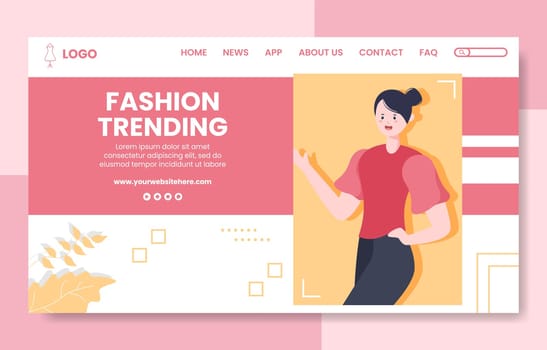 Stylish Fashion Social Media Landing Page Template Flat Cartoon Background Vector Illustration