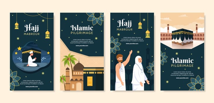Hajj or Umrah Mabroor Stories Template Social Media Flat Cartoon Background Illustration