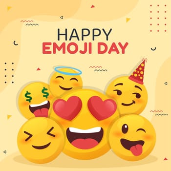 World Emoji Day Social Media Template Flat Cartoon Background Vector Illustration
