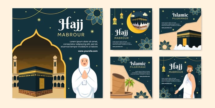 Hajj or Umrah Mabroor Post Template Social Media Flat Cartoon Background Illustration