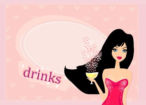 Beautiful disco girl with drink