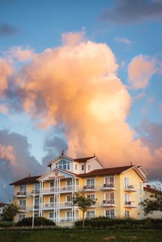 Baltic Sea (Ostsee) in early spring, hotel at the beach side of Kühlungsborn