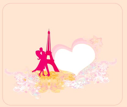 Romantic couple in Paris kissing near the Eiffel Tower