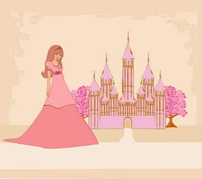Beautiful young princess in front of her castle