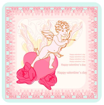 happy valentines day card with cupid