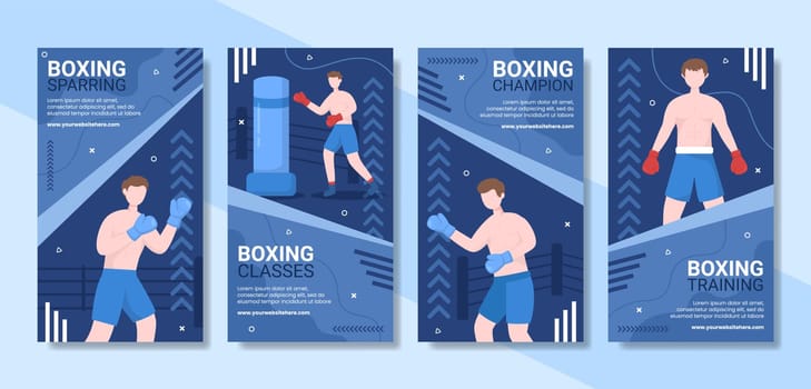Professional Boxing Sport Social Media Stories Template Cartoon Background Vector Illustration