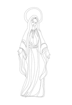 Blessed Virgin Mary in black and white contour drawing