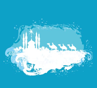 Classic three magic scene and shining star of Bethlehem, vector illustration