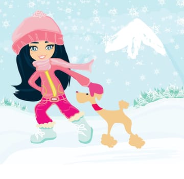 winter girl and her dog