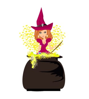 Halloween witch preparing potion