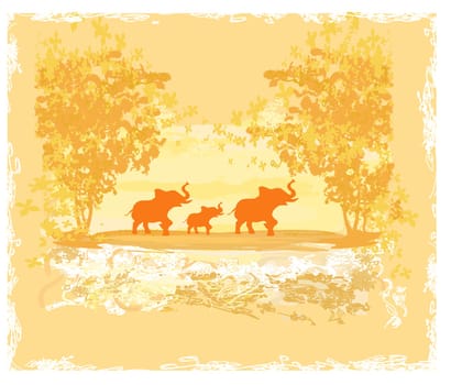 grunge background with elephant family