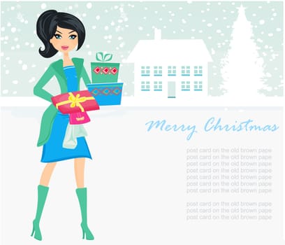 fashion shopping girl with shopping bags and gift box
