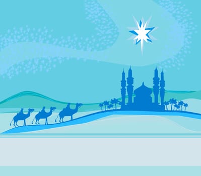 Classic three magic scene and shining star of Bethlehem, vector illustration
