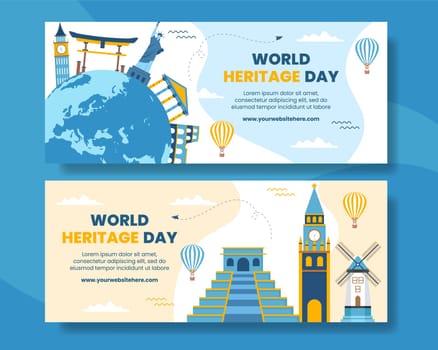 World Heritage Day Horizontal Banner Template Cartoon Background Vector Illustration