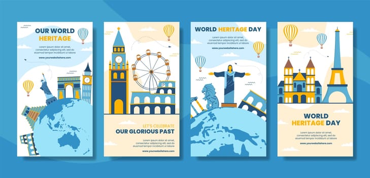 World Heritage Day Social Media Stories Template Cartoon Background Vector Illustration