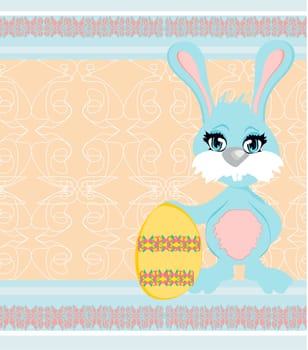 Illustration of happy Easter bunny carrying egg