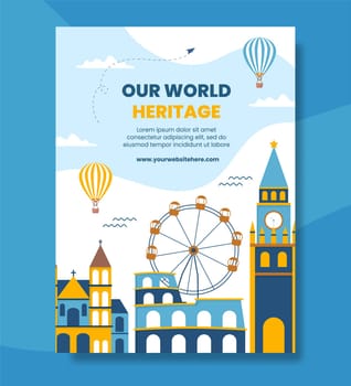 World Heritage Day Poster Template Cartoon Background Vector Illustration