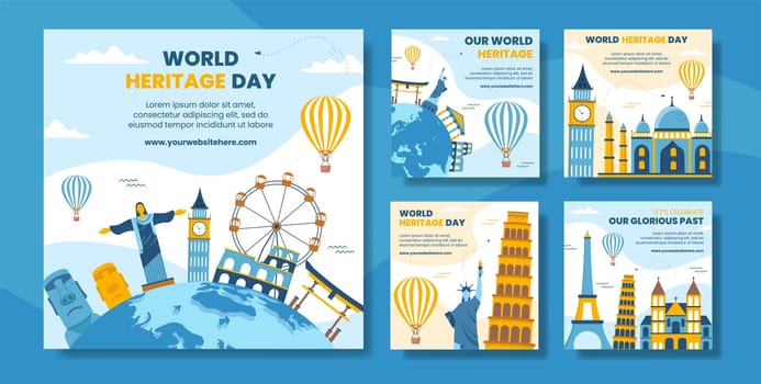 World Heritage Day Social Media Post Template Cartoon Background Vector Illustration