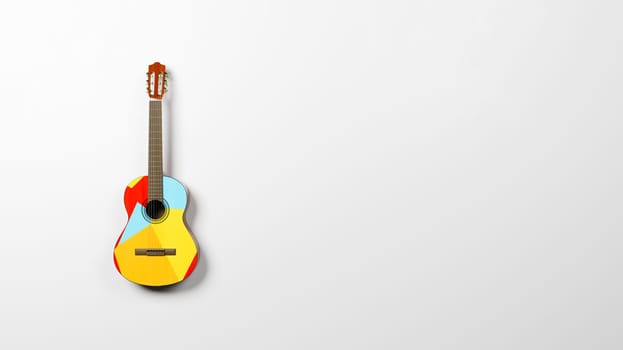 Colorful Variegated Classical Guitar on Light Gray Background with Copy Space 3D Render Illustration