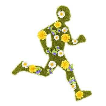 Flowery Grassy Runner Shape Isolated on White Background 3D Illustration