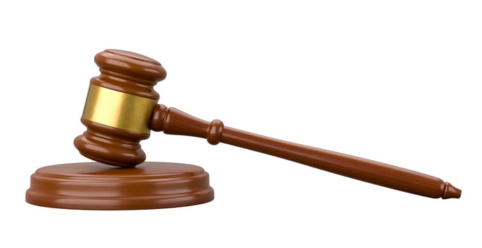 Judge's Gavel Isolated on White Background 3D Render Illustration, Sentencing Concept