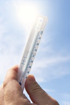 Thermometer and heat wave with sunshine in Europe in summer