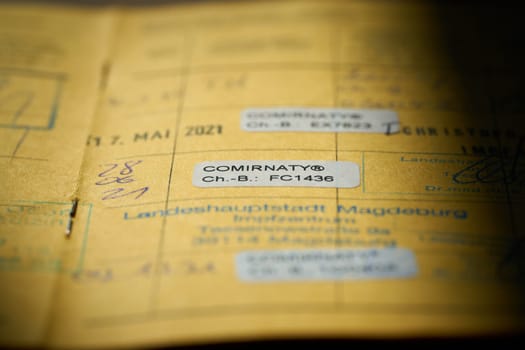 international vaccination card with proof of vaccinations with a Corona vaccine