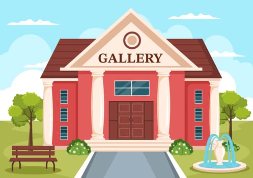 Art Gallery Museum Building Cartoon Illustration with Exhibition, Culture, Sculpture and Painting for Some People to See it in Flat Style Design