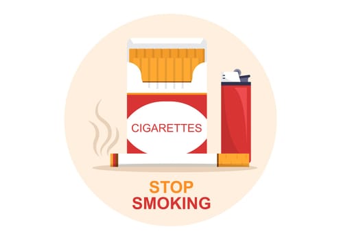 Stop Smoking or No Cigarettes for Fight Against Unhealthy Smoker Habit, Medical and as an Early Warning in Flat Cartoon Illustration