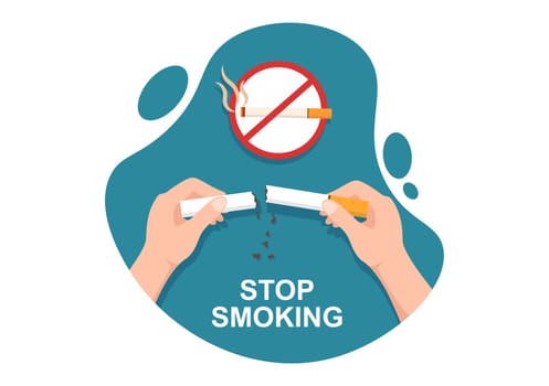Stop Smoking or No Cigarettes for Fight Against Unhealthy Smoker Habit, Medical and as an Early Warning in Flat Cartoon Illustration