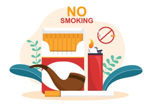Stop Smoking or No Cigarettes for Fight Against Unhealthy Smoker Habit, Medical and as an Early Warning in Flat Cartoon Illustration