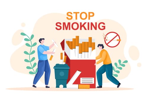 Stop Smoking or No Cigarettes for Fight Against Unhealthy Smoker Habit, Medical and as an Early Warning in Flat Cartoon Illustration