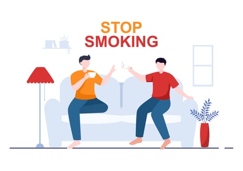 Stop Smoking or No Cigarettes for Fight Against Unhealthy Smoker Habit, Medical and as an Early Warning in Flat Cartoon Illustration