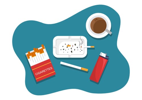Stop Smoking or No Cigarettes for Fight Against Unhealthy Smoker Habit, Medical and as an Early Warning in Flat Cartoon Illustration