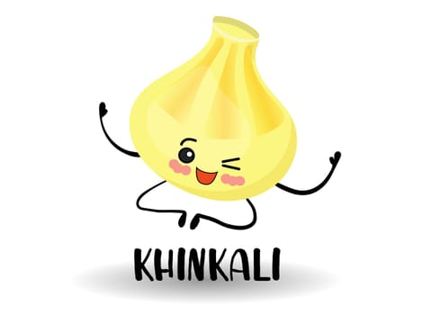 national dish of Georgian cuisine. Semi-finished products with a shell of dough. Funny cartoon character. Tasty food