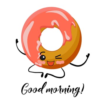 Donut character. bun with icing or topping. cute character baked goods with arms and legs