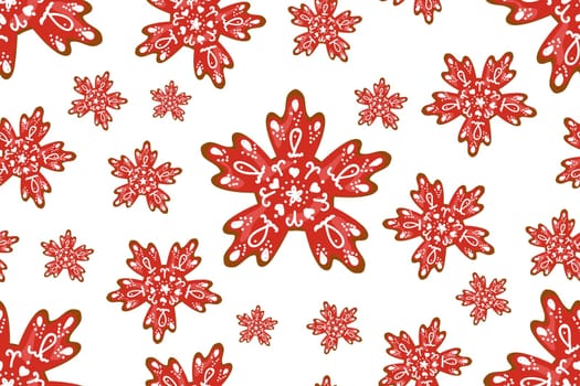Christmas seamless pattern with kawaii, texture for christmas gingerbread cookies with icing for textile, scrapbook, wrapping paper, new year decoration vector