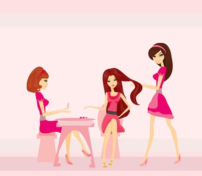 Vector illustration of the beautiful woman in beauty salon