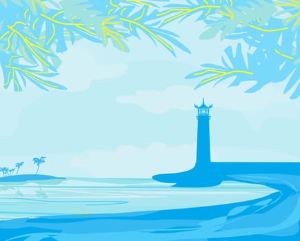 lighthouse seen from a tiny beach