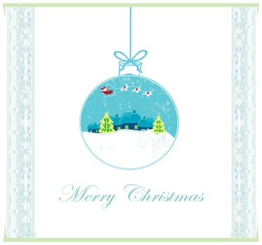 Happy New year card with Santa and winter landscape