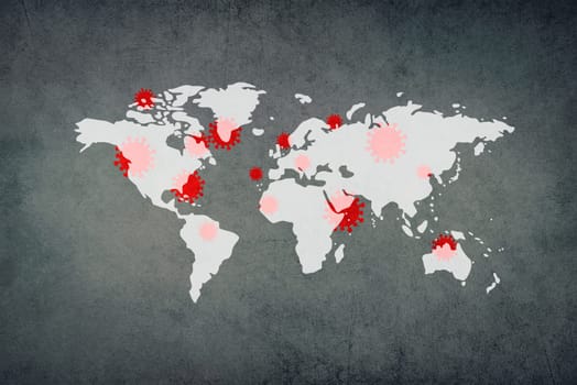 World map, outbreak of a virus, infectious disease spreading, worldwide pandemic