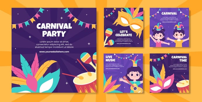 Happy Carnival Party Social Media Post Template Cartoon Background Vector Illustration