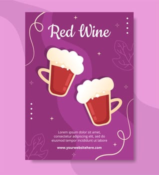 Wine Party Poster Template Flat Cartoon Background Vector Illustration