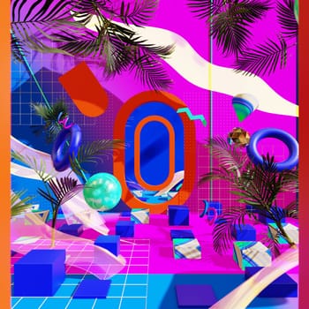 3D illustration Background for advertising and wallpaper in art retro and memphis art scene. 3D rendering in decorative concept.