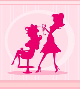 Vector illustration of the beautiful woman in hairdressing salon