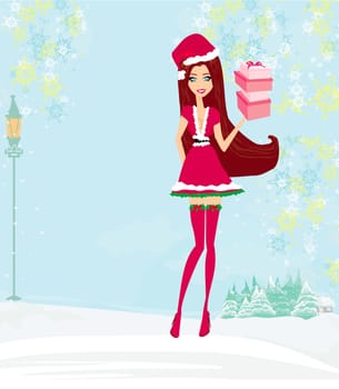 winter girl with gift box