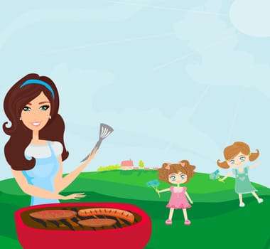 A vector illustration of a family having a picnic in a park